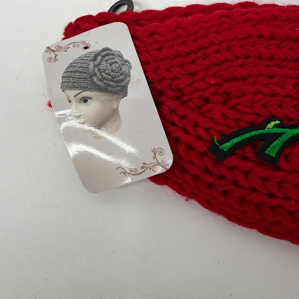 Red Cable Knit Rose Embroidered Headband Ear Warmer WT-510R NEW